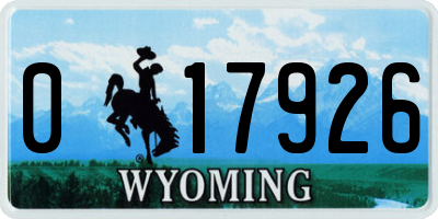 WY license plate 017926