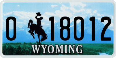 WY license plate 018012