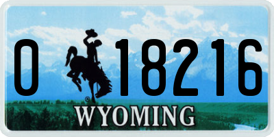 WY license plate 018216