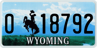 WY license plate 018792