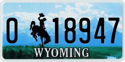 WY license plate 018947