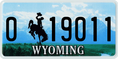 WY license plate 019011