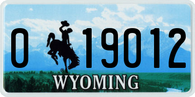 WY license plate 019012