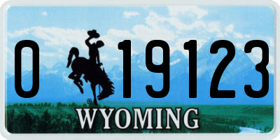 WY license plate 019123