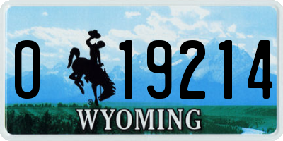 WY license plate 019214