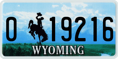 WY license plate 019216