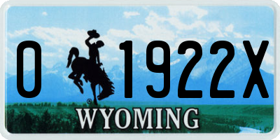 WY license plate 01922X