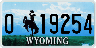 WY license plate 019254