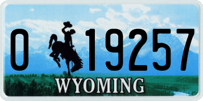 WY license plate 019257