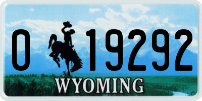WY license plate 019292
