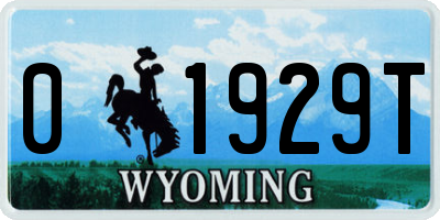WY license plate 01929T