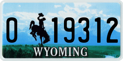 WY license plate 019312