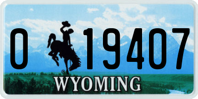 WY license plate 019407