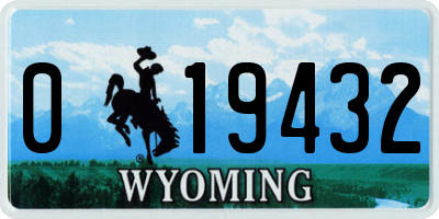 WY license plate 019432