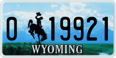 WY license plate 019921