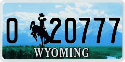 WY license plate 020777