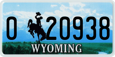 WY license plate 020938