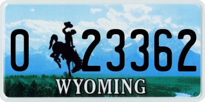 WY license plate 023362