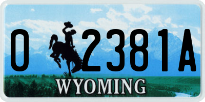 WY license plate 02381A