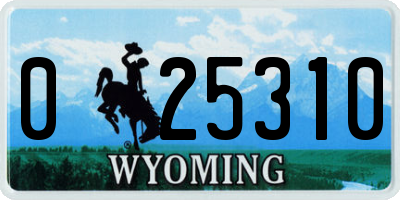 WY license plate 025310
