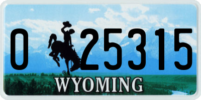 WY license plate 025315