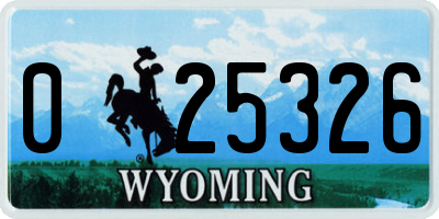 WY license plate 025326