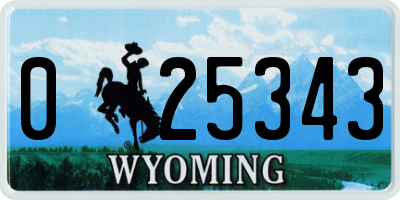 WY license plate 025343