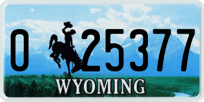 WY license plate 025377