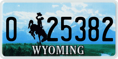 WY license plate 025382