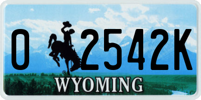 WY license plate 02542K