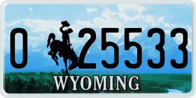 WY license plate 025533