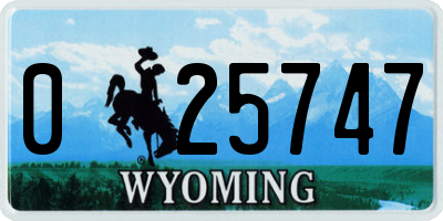 WY license plate 025747