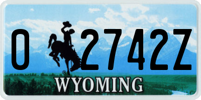 WY license plate 02742Z