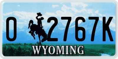 WY license plate 02767K