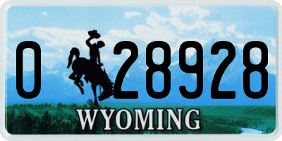 WY license plate 028928
