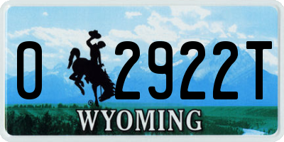 WY license plate 02922T