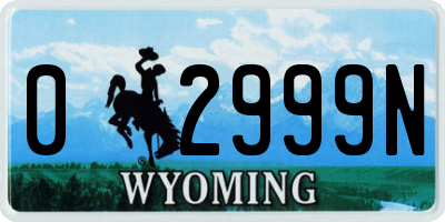 WY license plate 02999N