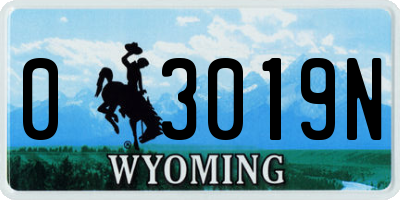 WY license plate 03019N