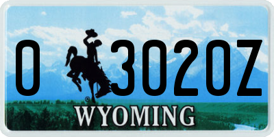 WY license plate 03020Z
