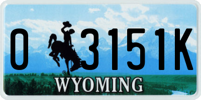 WY license plate 03151K