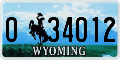 WY license plate 034012
