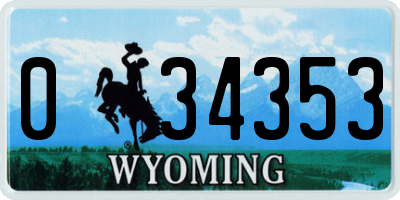 WY license plate 034353