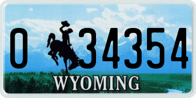 WY license plate 034354