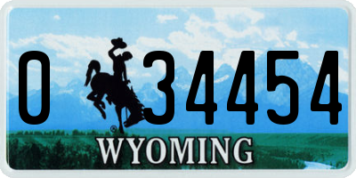 WY license plate 034454