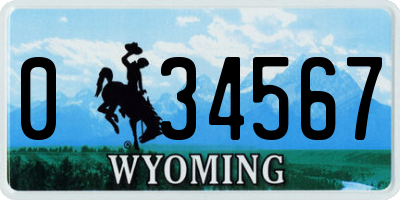 WY license plate 034567