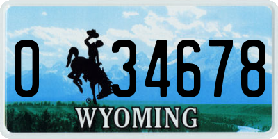 WY license plate 034678