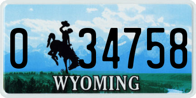 WY license plate 034758