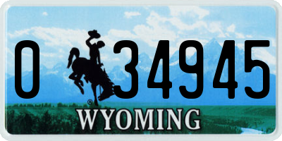 WY license plate 034945