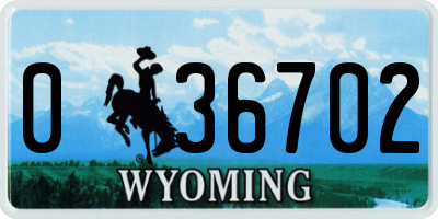WY license plate 036702