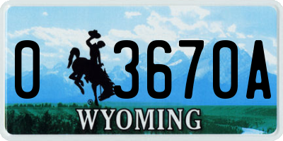 WY license plate 03670A